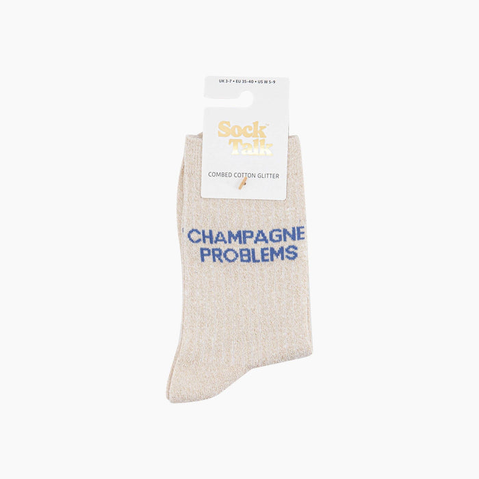 Champagne Problems Combed Cotton Glitter Socks in Cream