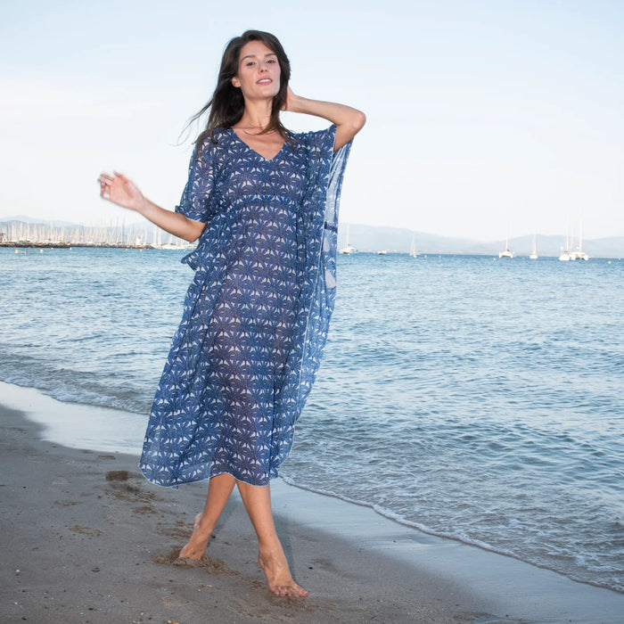 Kaftan Alix Palmer 100% Cotton - Bleu