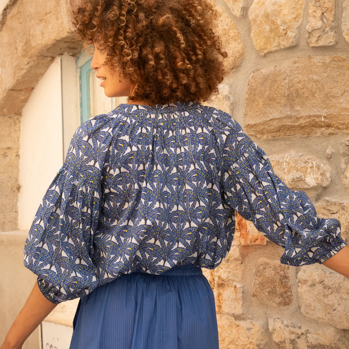 Top Helene Palmer 100% Cotton - Bleu