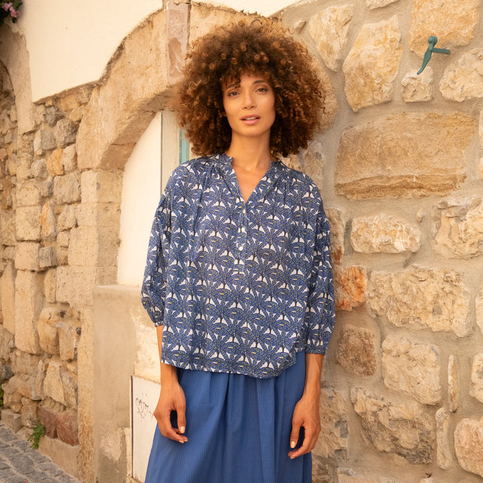 Top Helene Palmer 100% Cotton - Bleu