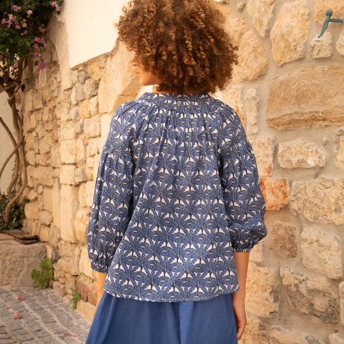 Top Helene Palmer 100% Cotton - Bleu