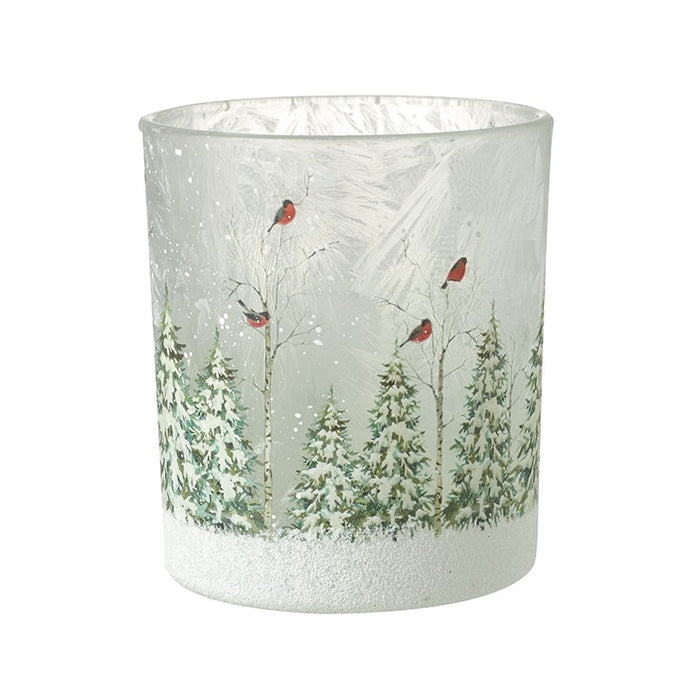 Small Snowy Trees Scene Candle Holder