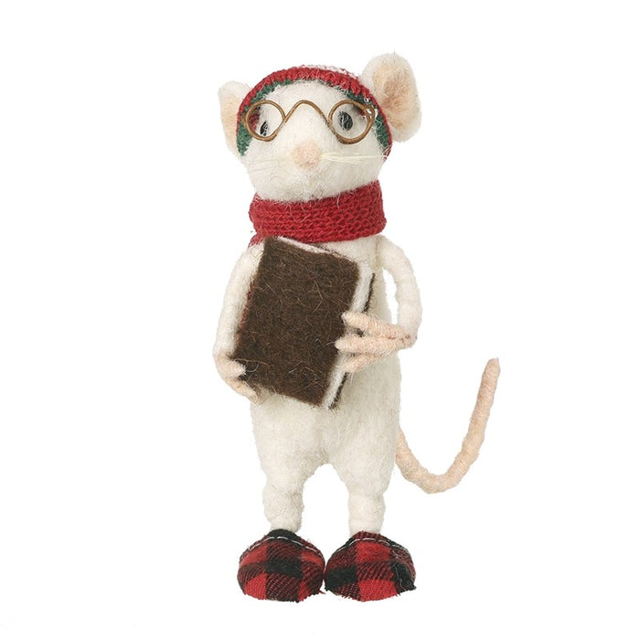 White Mouse With Book And Slippers
