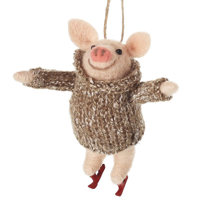 Pig In Skates Wearing Brown Jumper